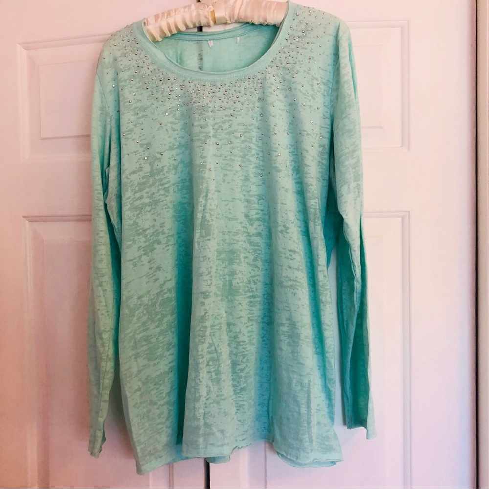 Maurice’s mint green long sleeve t-shirt with gems